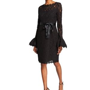 Shani Ruffle Bell Sleeve Dress Lace Sheath Size 16 Black Lined Zip Button = I